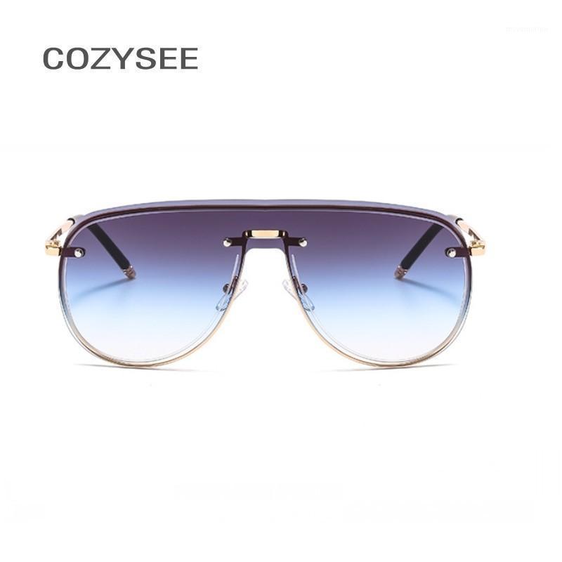 

High Quality Luxury Big Sun Glasses One Piece Lens Rivet Sunglasses Men Women Fashion Gradient Lens Eyewear UV400 Shade1