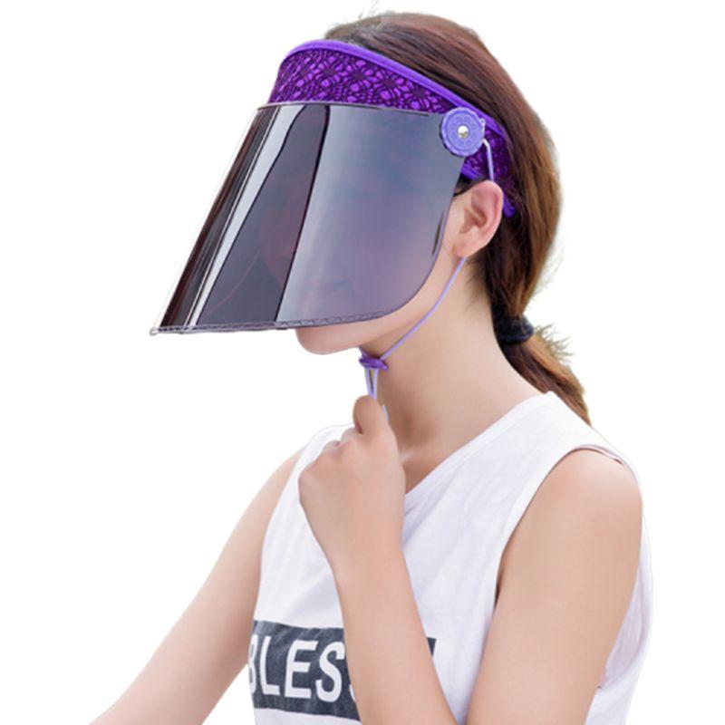 

Womens Summer Empty Top Sun Visor Hat Embroidered Floral Lace Adjustable Angle Transparent Plastic Large Wide 7 Colors