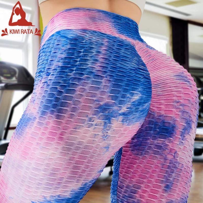 

KIWI RATA Women' Sports Pants High Waist Seamless Yoga Leggings Push Up Leggings Sport Women Fitness Running Yoga Pants1, Blue white