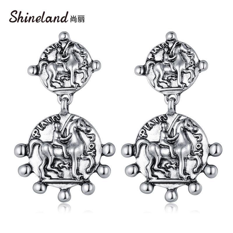 

Shineland Vintage Trendy Zinc Alloy Coin Portrait Pendant Drop Dangle Earrings Charms trendy Ethnic Women Brincos Oorbellen 2020