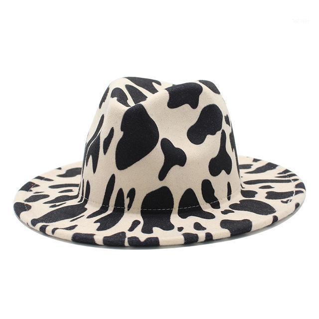 

Cows pattern skin fascinator fedora hat women fashionable novel winter warm Artificial wool Ladies Hats leather red Vintage Hats1, Khaki