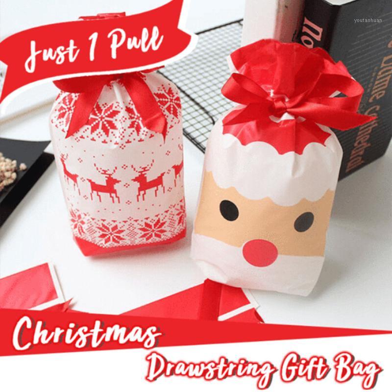 

50PC Hot Christmas Drawstring Gifts Bags Santa Claus Elk christmas presents decorations for home Candy Storage cadeau noel F9261