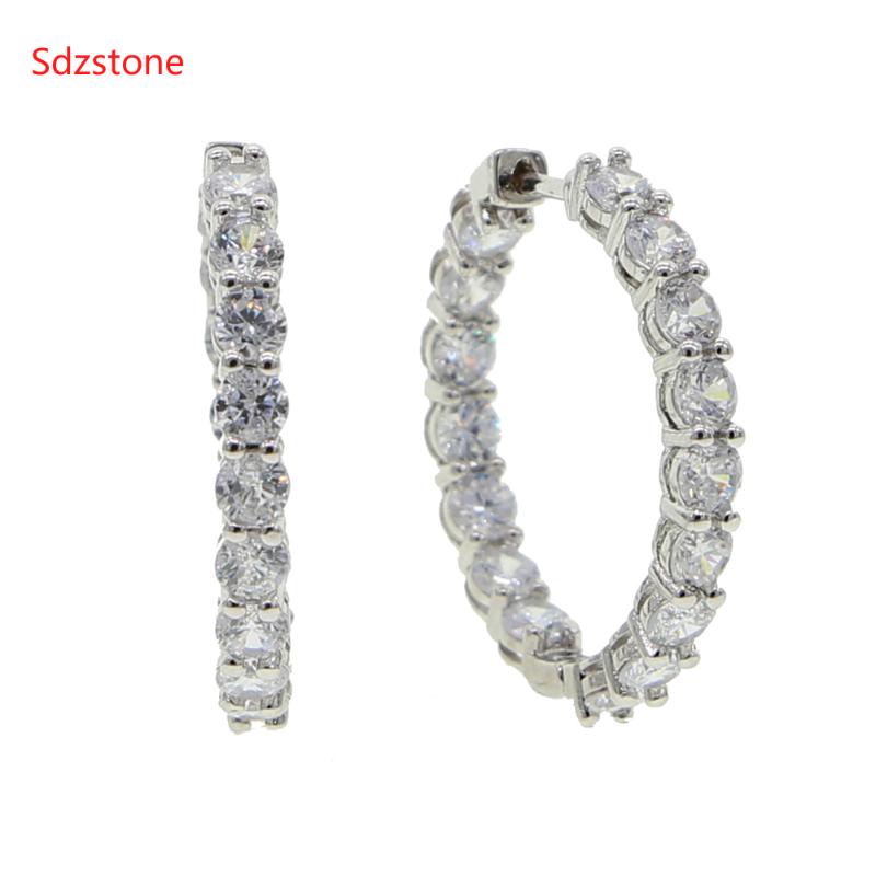 

Hoop & Huggie Zirconia 32mm Large Earrings Big Smooth Circle Basketball Brincos Celebrity Brand Loop For Women Ear