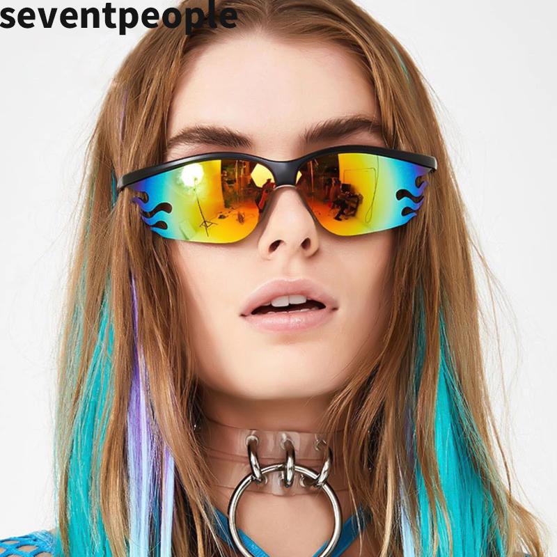 

Sunglasses Fashion Rimless Fire Flame Women Men Trendy Oversized Sports Sun Glasses For Female Windproof Eyeglasses