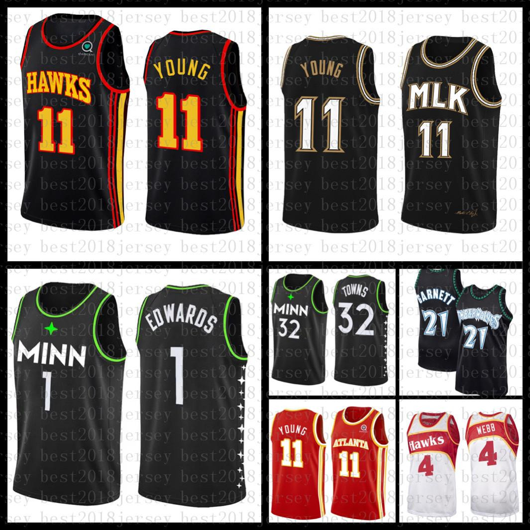 

2021 New MENS Basketball Jersey Minnesota Timberwolves Atlanta Hawk Mens 21 Garnett 1 Edwards 32 Towns 11 Young 4 Webb, Black;red