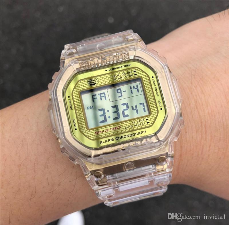 

Hot selling casual men's transparent watch iced out watch LED digital electronic watch 35th anniversary edition