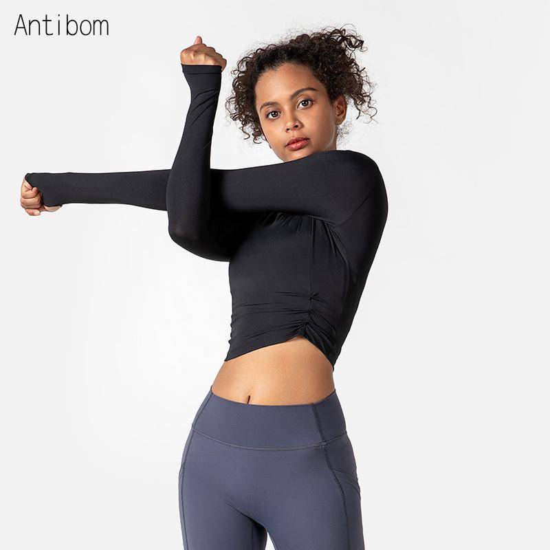 

Antibom Women Fitness Gym Crop Top Long Sleeve Breathable Quick Dry T-shirts Elastic Running Gym Workout Feamle Clothes, Black