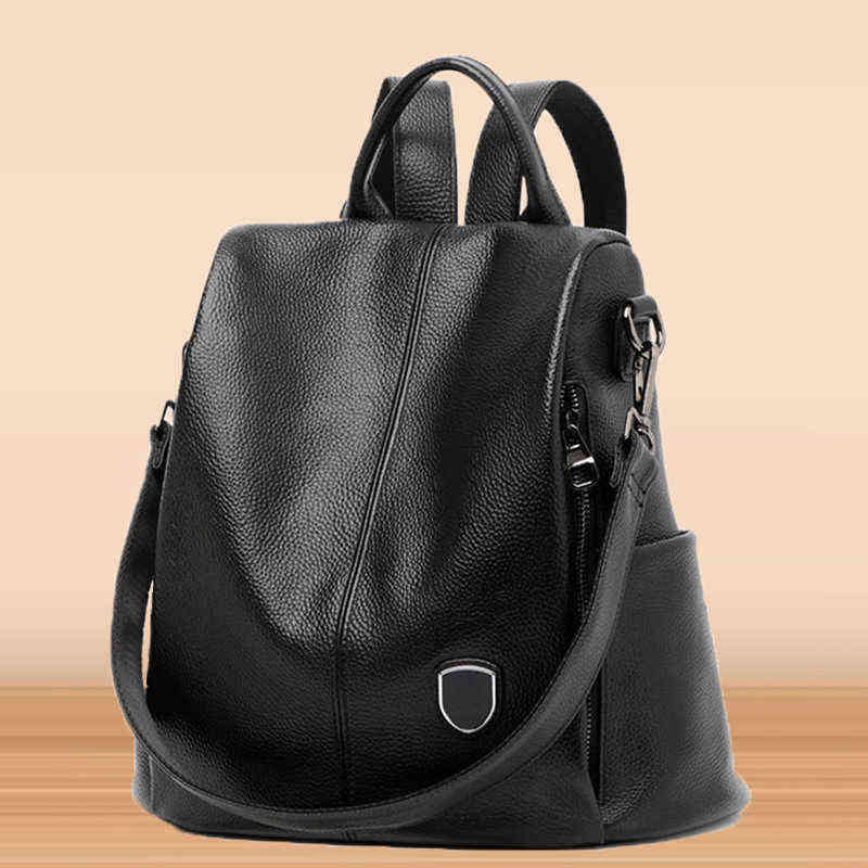 

Large bag women 2022 new leather women's bag head leather backpack women's multifunctional backpack soft leather, Black - large (upgraded)