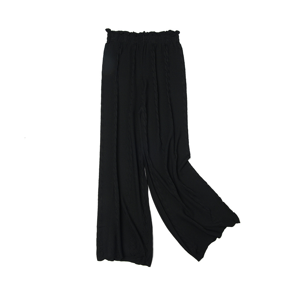 

2021 New Spring Summer Drawstring Women Flat Knit Casual Loose Wide Leg Pants Female Long Trousers High Waist Ol Clothing 5ao8, Beige