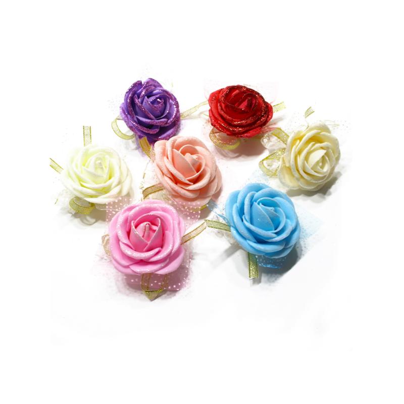 

6pcs Wedding Wrist Flowers Silk Rose Hand Flowers Artificial Bride Flower For Wedding Event Supplies Decoration, Blue