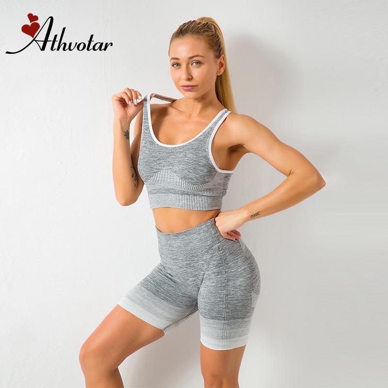 

ATHVOTAR Seamless Gym Set Gym Clothing Running Sports Bra and Women Fitness Leggings Yoga Shorts Set, White