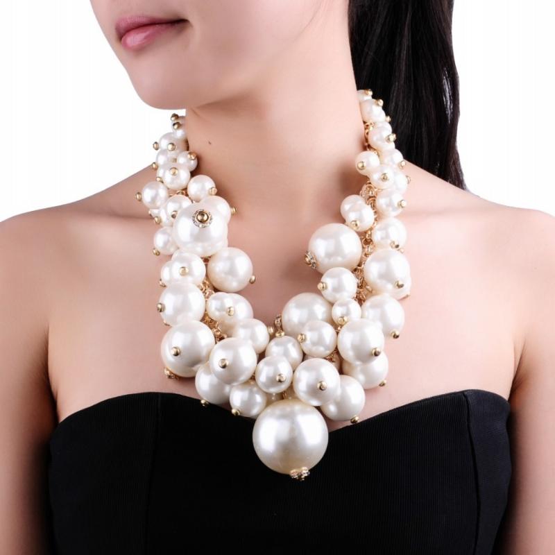 

Fashion Gold Chain White Pearl Beads Cluster Choker Bib Pendant Necklace Perfect Party Valentine's Wedding Gift Big Necklace