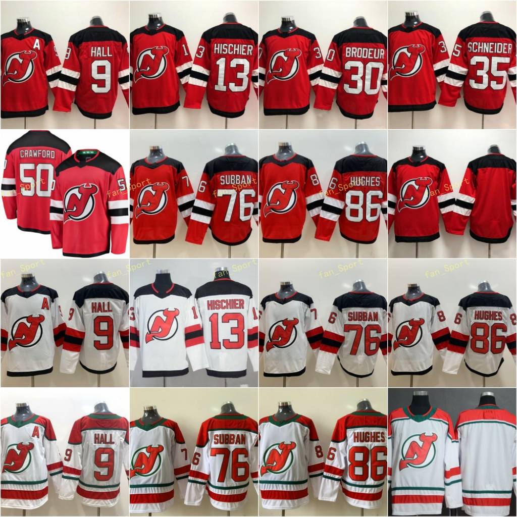

50 Corey Crawford New Jersey Devils Hockey 76 PK Subban 86 Jack Hughes 9 Taylor Hall 13 Nico Hischier 30 Martin Brodeur 35 Cory Schneider, As pic