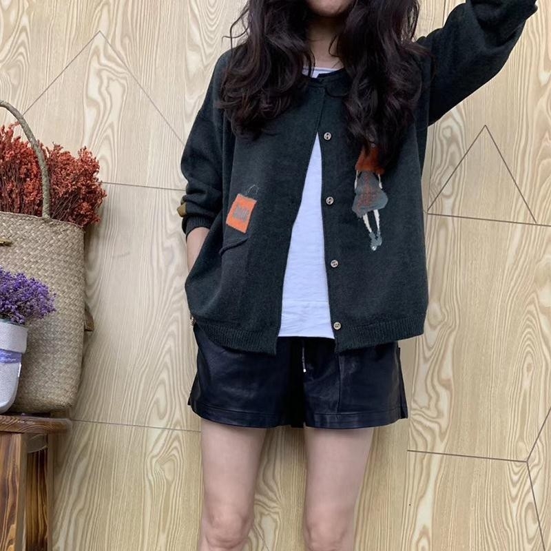 

New Arrival Autumn Korea Fashion Women Long Sleeve Single Breasted Cardigan All-matched Casual Cartoon Sweaters M221 201203, Red