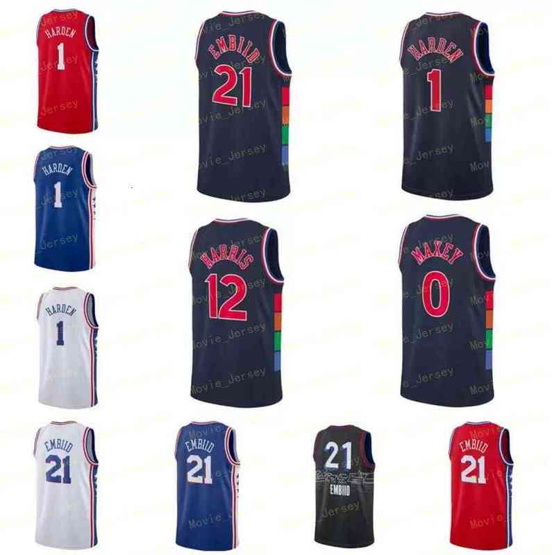 

Basketball Jersey Joel Embiid # Harden #1 Tyrese Maxey #0 Harris #12 Black White -22 city Jerseys Men youth S-2XL Stitched