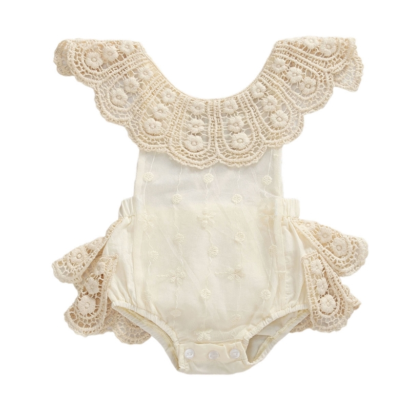 

0-18M Baby Princess Jumpsuit Off Shoulder Lace Sleeveless Ruffles Summer Backless Cute Romper Newborn Girl Outfit 201127, Red