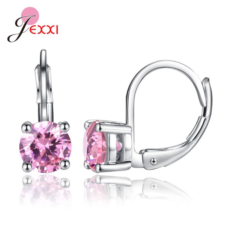 

Dangle & Chandelier Simple White Pink Red CZ Cubic Zircon Lever Back Earrings Pure S925 Sterling Silver Jewelry For Women Female Wedding Eng