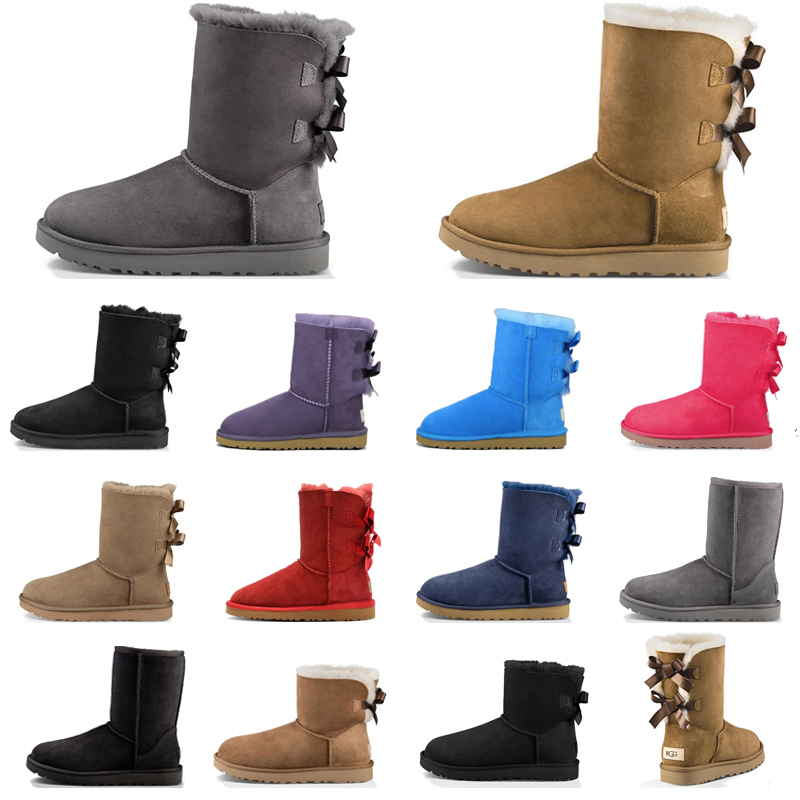 

Classic Women Boots booties Chestnut High Low Black Grey Navy Blue Fashion Ankle Short Boot womens snow winter shoes size 5-10, Navy 2 bow