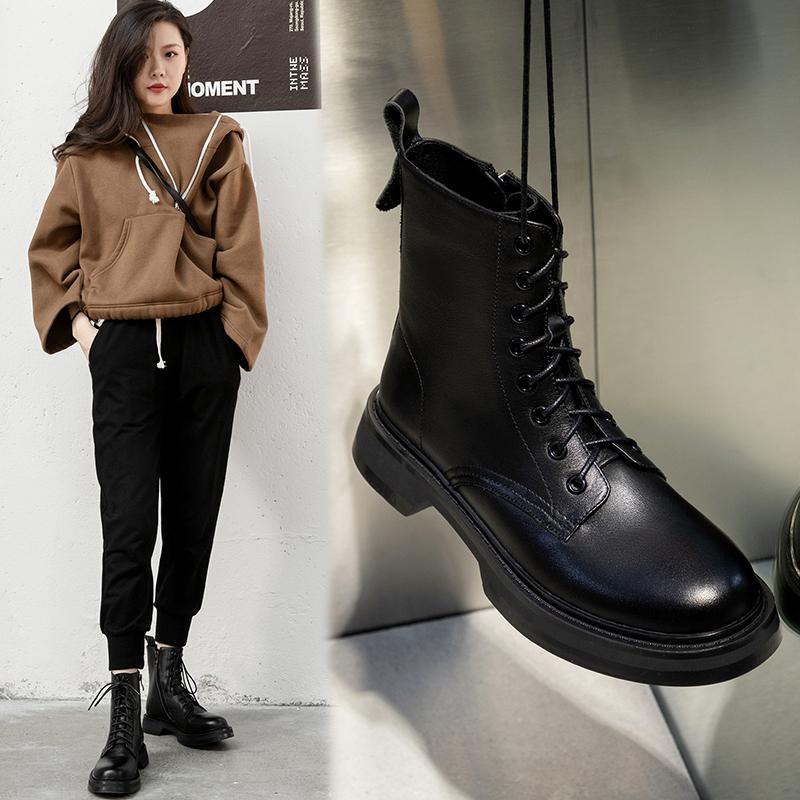 

The New Genuine Leather Women Boots Round Toe Side Zipper Ankle Boots for Women Platform Fashion Handmade Shoes Woman size 34-39, Black
