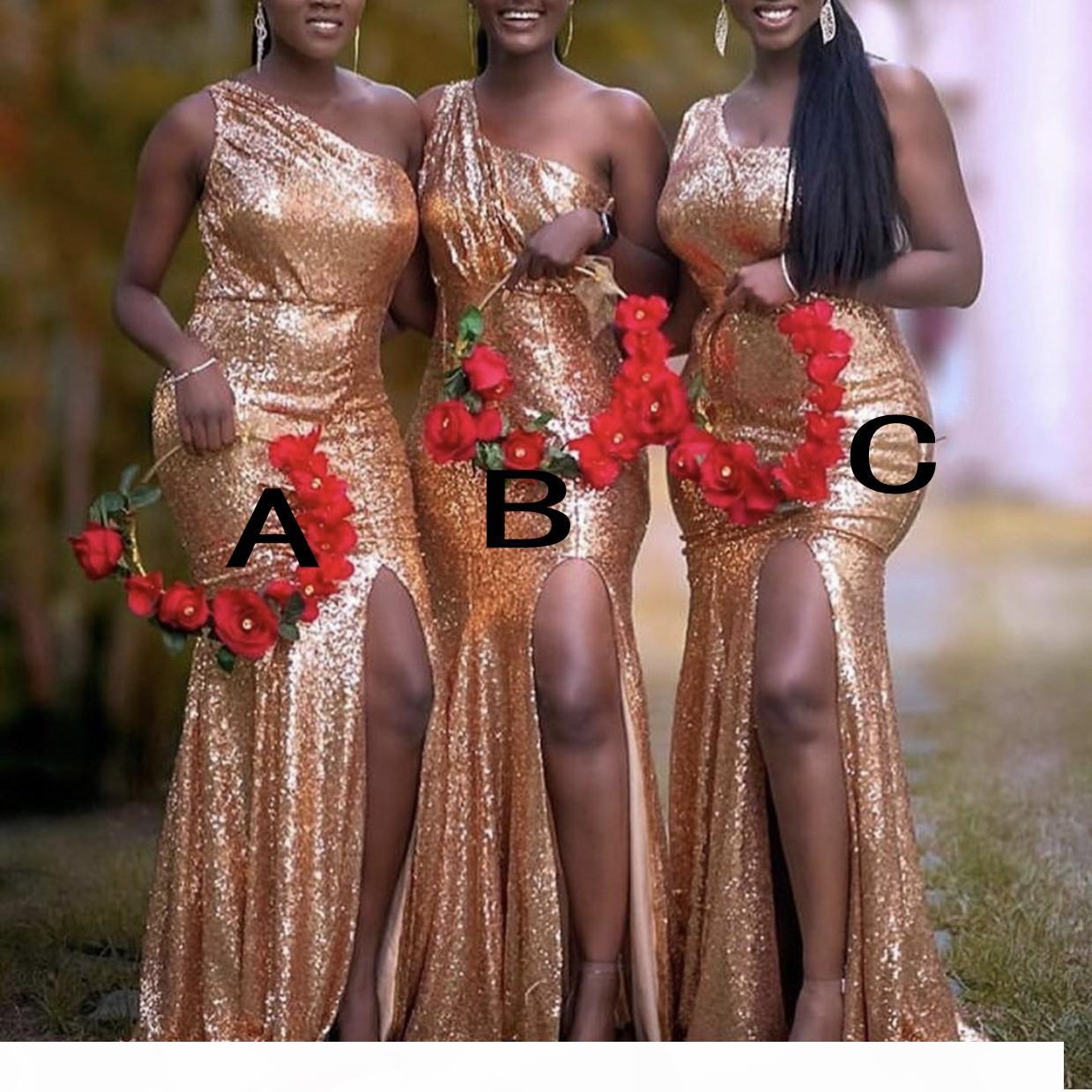 

Rose Gold Sequins Bridesmaid Dresses Mixed Order Custom Made Wedding Party Guest Gown different Neckline Junior Maid of Honor Dress Cheap