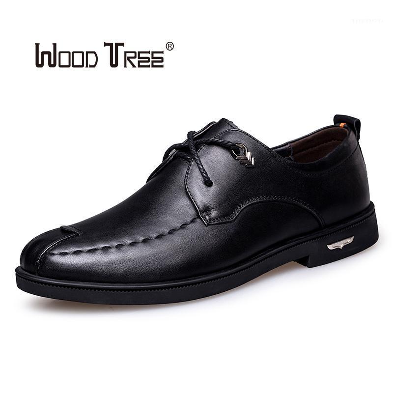 

WOODTREE Men's Leather Shoes Breathable Round Toe Men's Dress Shoes Lace Up Waterproof Solid Business Casual Flats1, Black