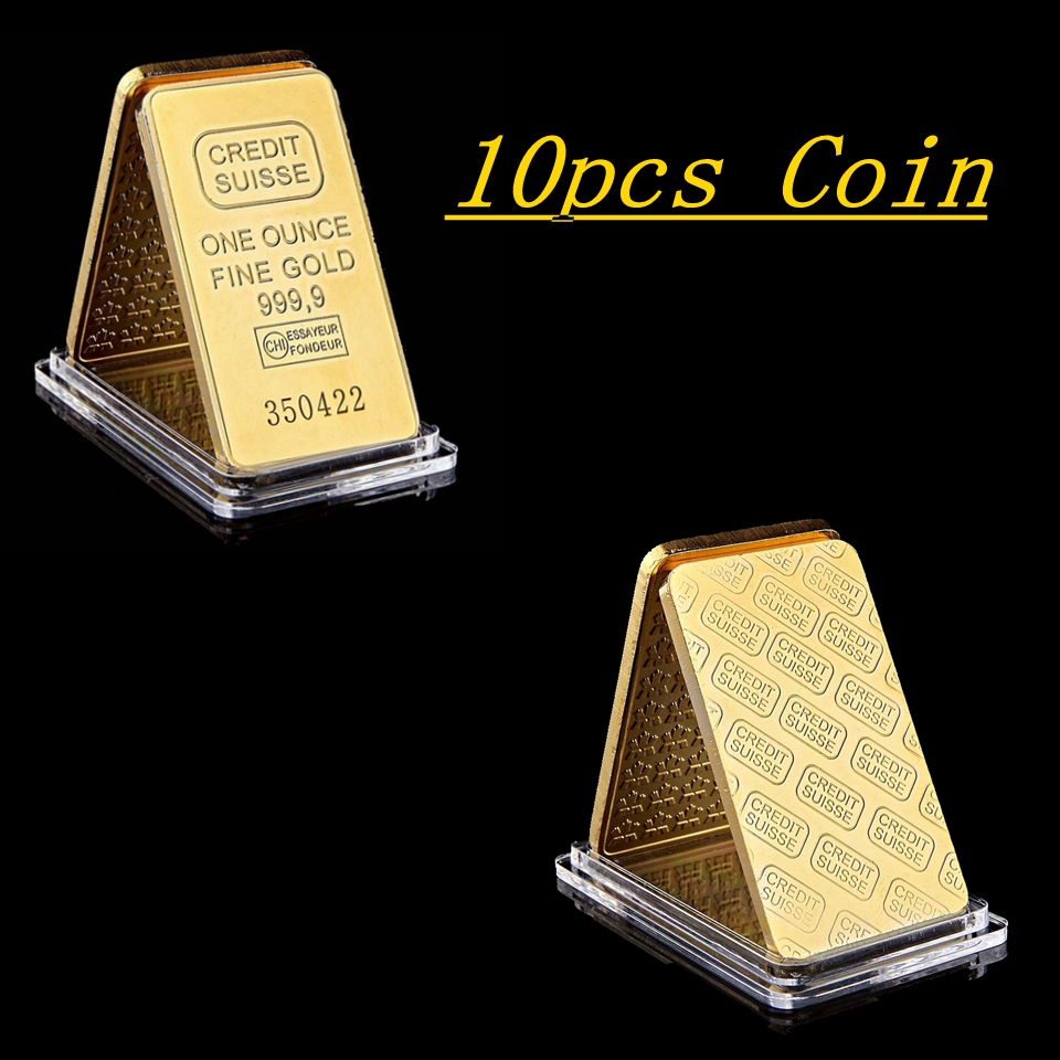 10pcs Magnetic CREDIT SUISSE Ingot Craft 1oz Gold Plated Bullion Bar Swiss Souvenir Coin Gift 50 X 28 Mm With Different Serial Laser Number-image-608729534