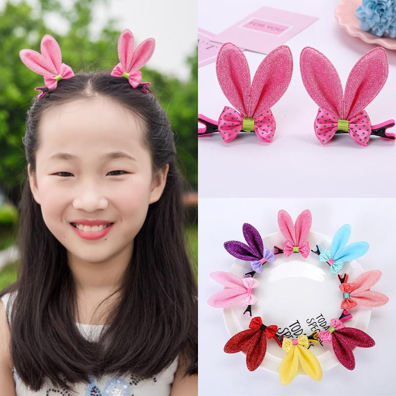 

2Pcs/set Glitter Cute Bows Baby Girl Hair Clips Ear Princess Kids Hairpins Children Barrettes Headwear Hair Accessories, Blue