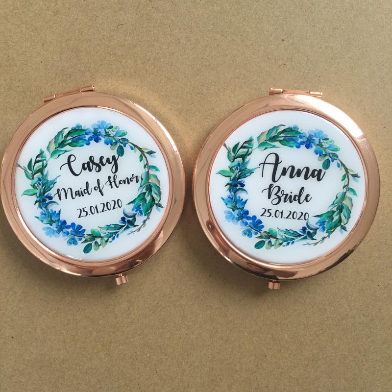 

Free Shipping 100pcs lot Bridal shower giveaways Birthday Anniversary Gift Personalized compact mirror wedding favors and gifts