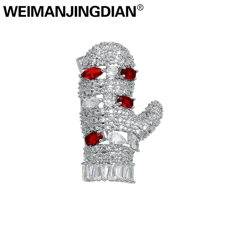 

WEIMANJINGDIAN Brand Red / Green Cubic Zirconia CZ Crystal Glove Brooch Pins for Women in White Gold Color Plated