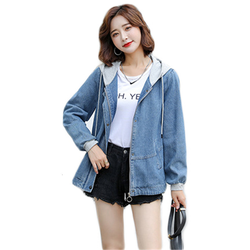 

2021 New Women's jean jacket New casual autumn thin plus size card long sleeve with hoodie sew blue girl cowboy jackets, The pictures