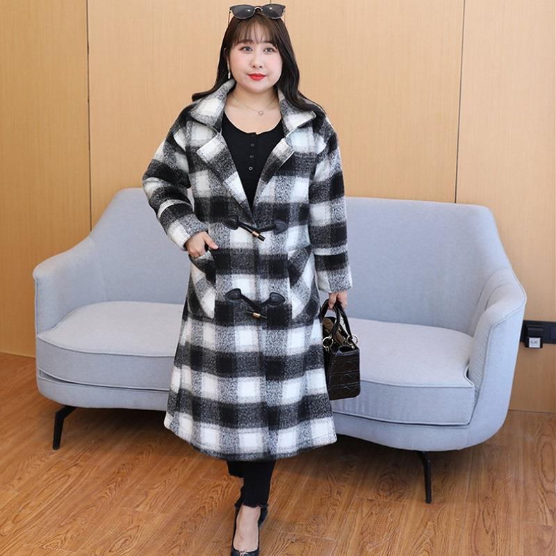 

AECU Warm Women's Woolen Hoodies Long Sleeved Plus Size Female Coat Classic Plaid Coat With Pocket Female Blends Outwear, Black