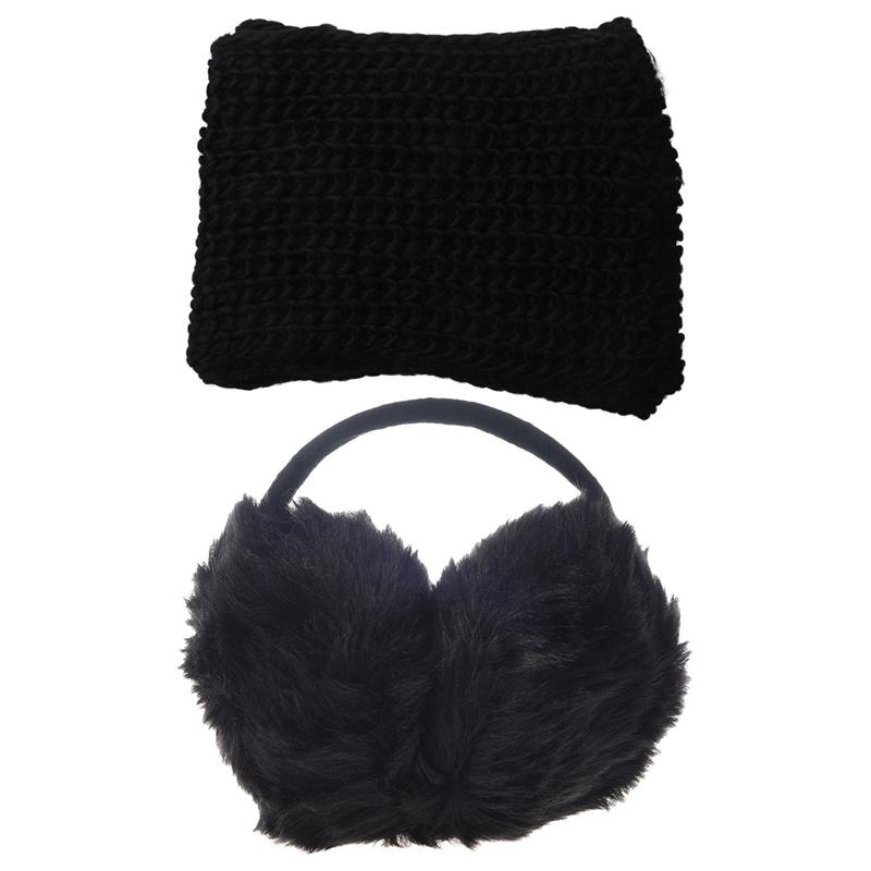 

Scarves 1Pcs Lady Pure Plush Comfy Warmer Headband Back Ear Muffs Earmuffs Black & Scarf Winter Knitted Wool (Black)