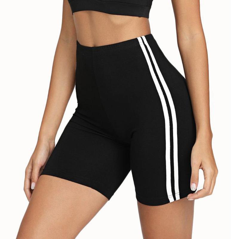 

Women Gym Yoga Shorts Mid Waist Side Stripe Fitness Yoga Shorts Hips Tight summer, Navy blue