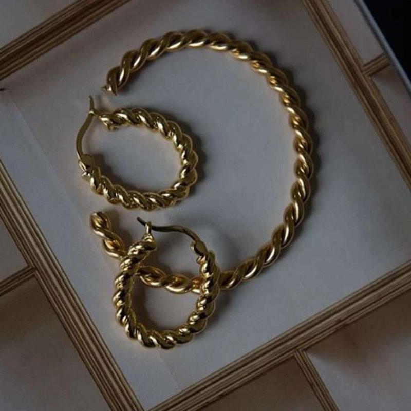 

Stud YIKUF88 Women Earrings Twisted Woven Thick Hoop Female