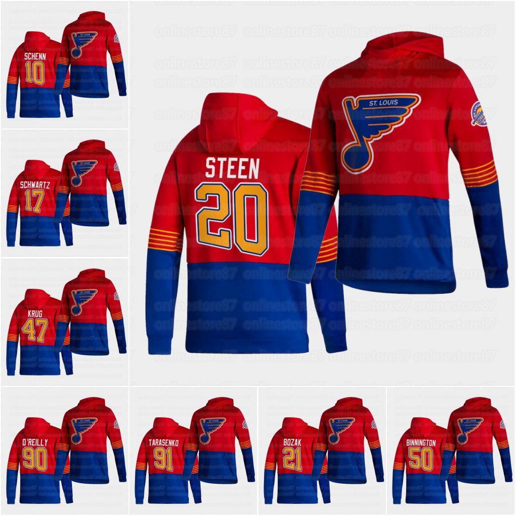 20 Alexander Steen St. Louis Blues 2021 Revers Retro Sweat à capuche Jersey Zach Sanford Bryden Shinn Joel Edmundson Vladimir Tarashaenko Tyler B