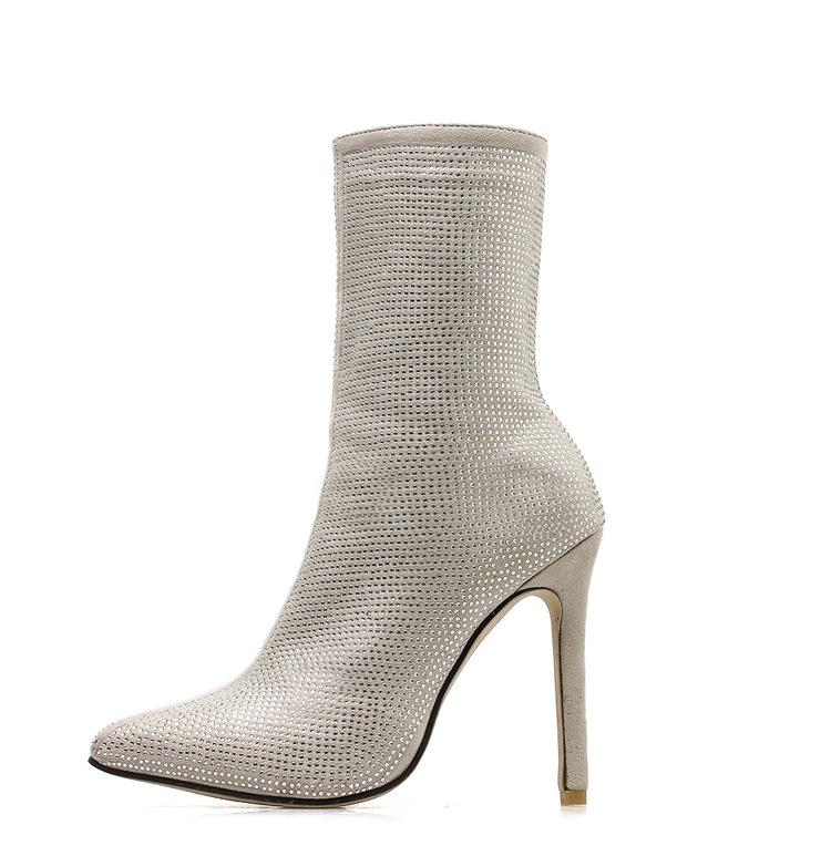 

Women's Boots Sexy Luxury Pointed Suede Full Rhinestones Fine Super High-heeled Nightclub Girls Soft Fashion Side Zipper Booties, Black