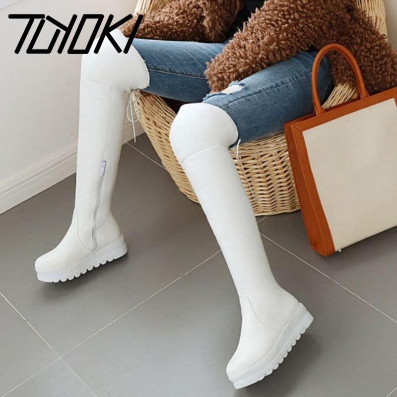 

Tuyoki Women Over Knee Snow Boots Trifle Round Toe Zipper Shoes Winter Warm Boots Women Fashion Party Footwear Size 34-43, Black