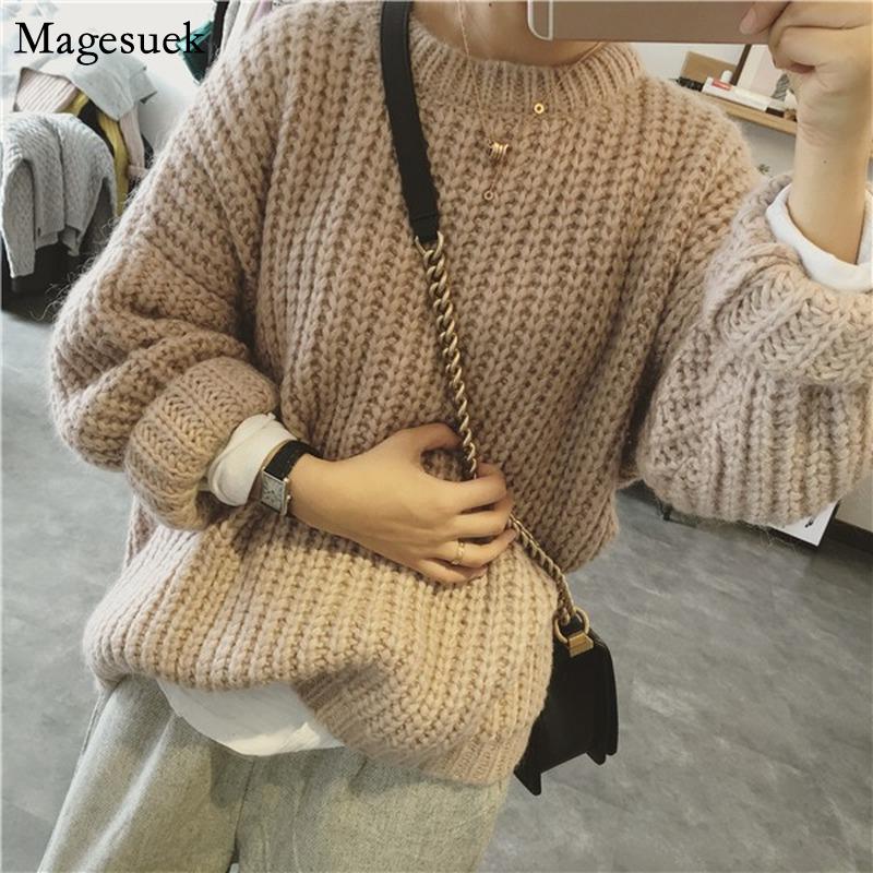 

Autumn Winter Korean Vintage Sweater Women Jumper Knitted Pullover Women Sweater Loose Plus Size Woman Sweaters Pull Femme 11629, Army green