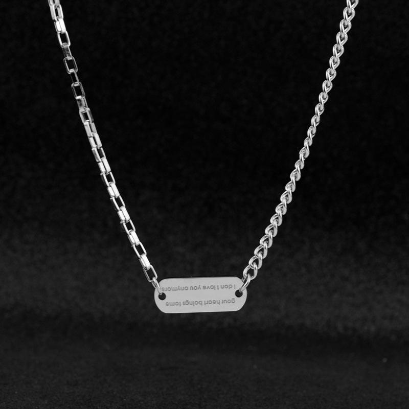 

New Punk Stainless Steel Letter Tag Necklace Fashion Simple Asymmetric Chain Anti-Allergy Metal Pendant Jewelry Wholesale