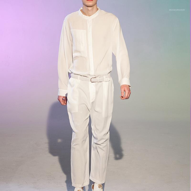 

Spring and autumn fashion show loose style men's jumpsuit wide leg onesie hairdresser trousers jacket streetwear fashion1, Black