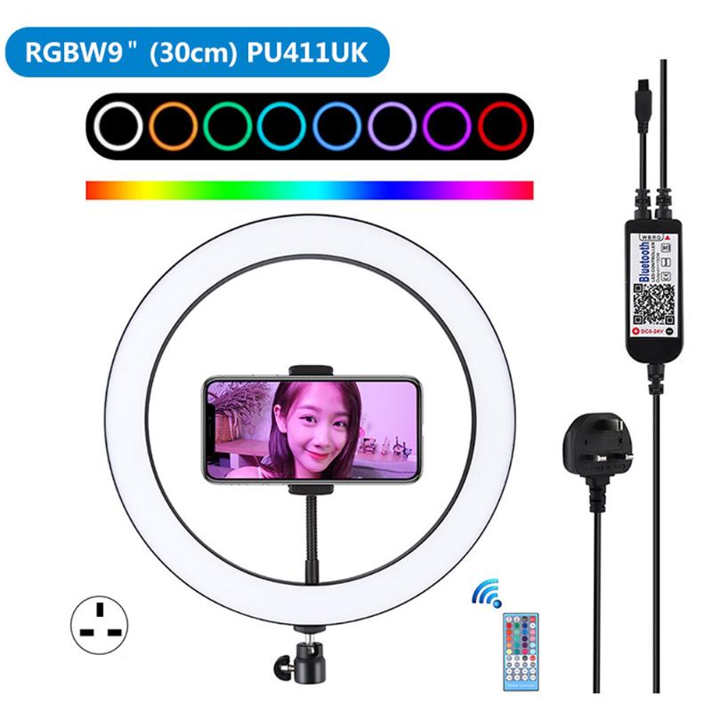 

9inch Photographic LED Ring Light Selfie ABS Phone Holder Dimmable Live Broadcast APP With Stand RGB Studio Remote Control Home