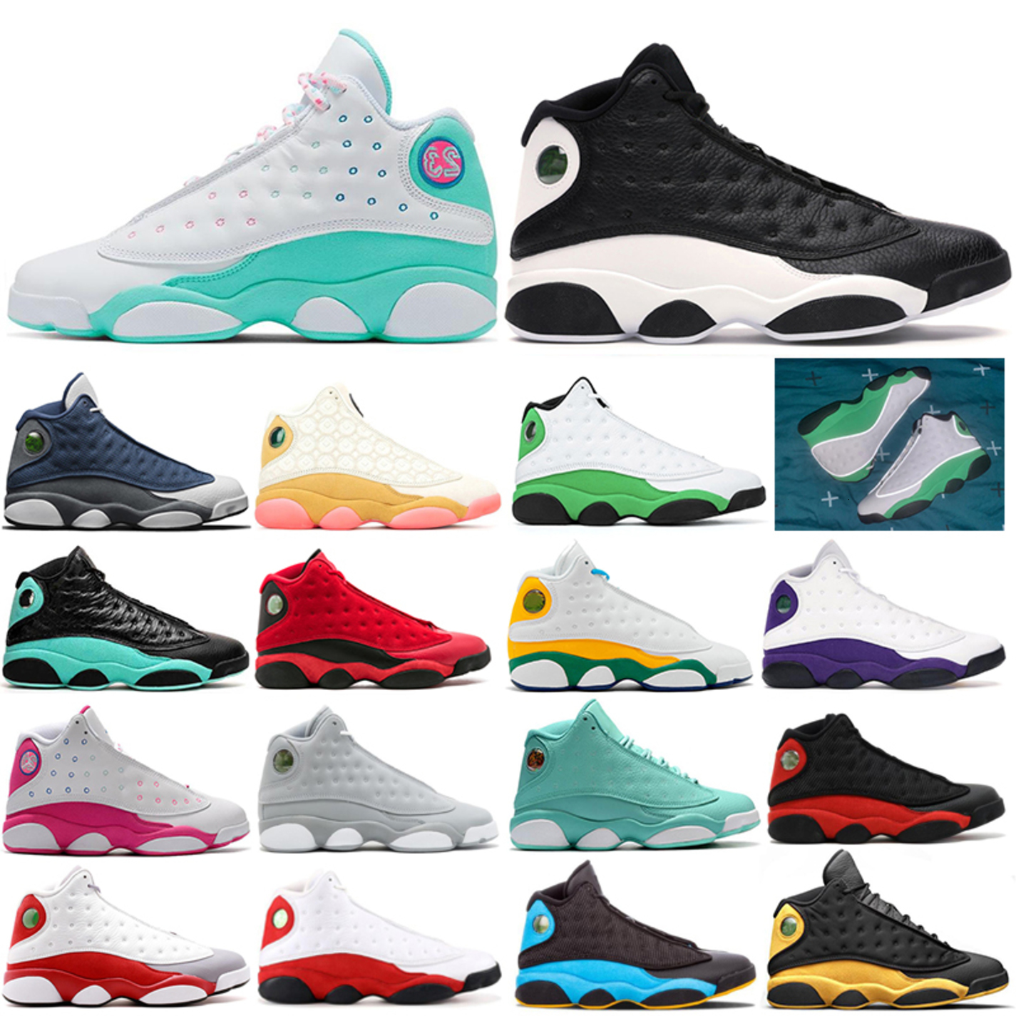 

13 13s Mens Basketball Shoes Aurora Green black cat Flint Singles DayReverse He Got Game Playground Men shoes Sneaker Trainers 5.5-13, Box fees etc