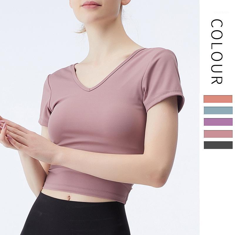 

2020 New Yoga T-shirt Women Sports Fitness Yoga Top Women Fashion Cross Tight Short Sleeve Quick Drying Shirt1, Black