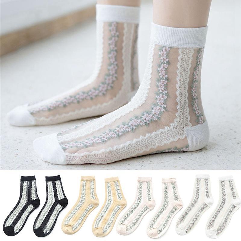 

Women Socks Fashion Sheer Glass Silk Socks Ultra Thin Transparent Crystal Lace Fabulous Elastic Ladies Summer Ankle Sock1, Pk
