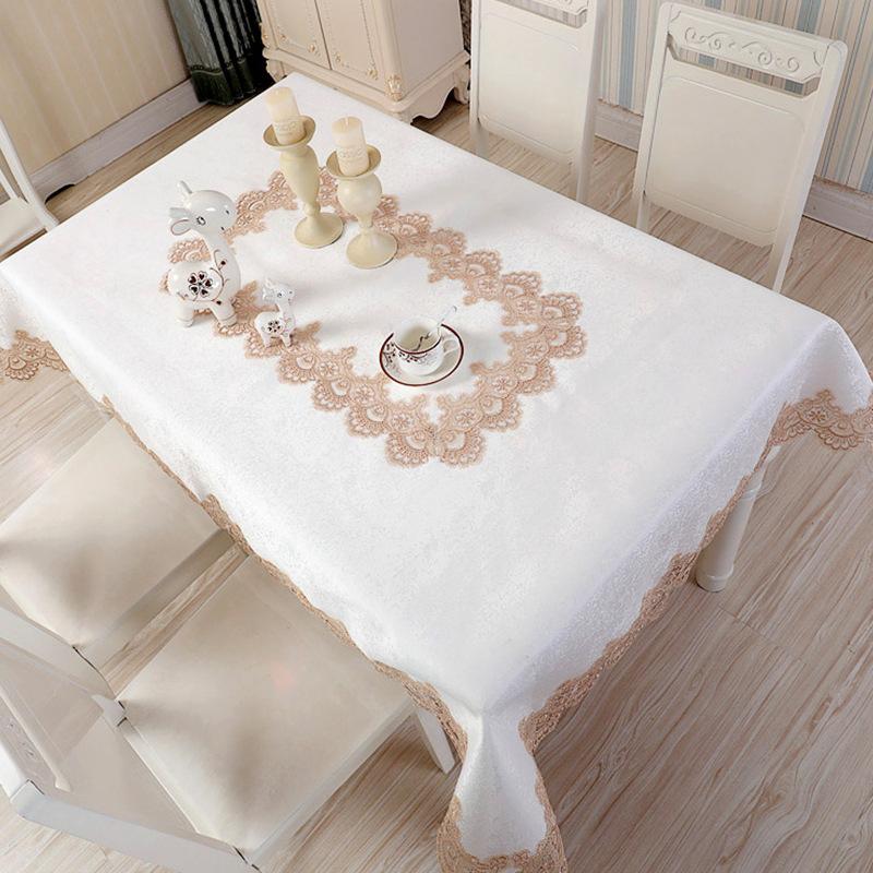 

Simple European Luxury Lace Rectangle Square Round Table Cloth TV Table Flag Runner Tablecloth Cover Set Home Decor Textile, White