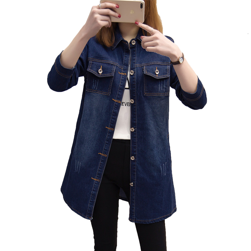 

2021 New Spring Autumn Large Women's Denim Coat Long-sleeved Single-breasted Basic Blue Jeans Overcoat Jacket Plus Size 5xl 284 3egc