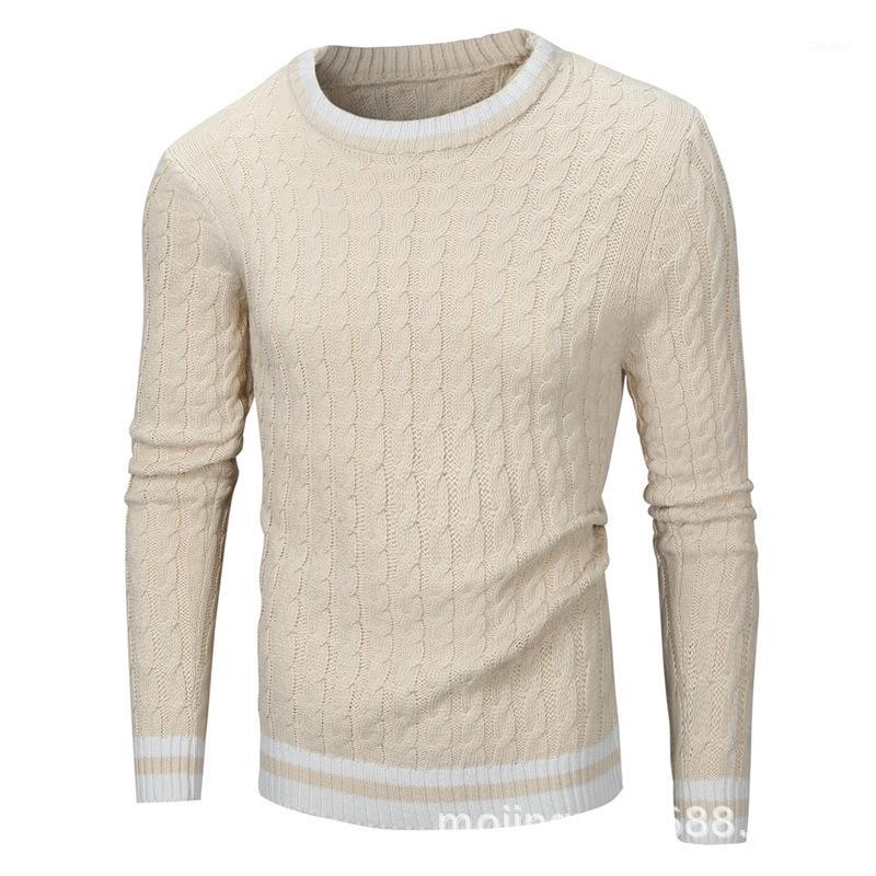 

Men Twisted Knitted Sweater 2020 Autumn New Men's Casual Knitted O-Neck Pullover Sweaters Long-sleeved Multi-color Sweaters1, Beige