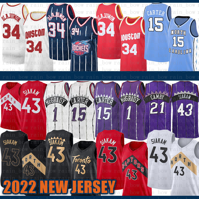 

2022 New Torontos Raptores Basketball Jersey Houstons Rocket Vince 15 Carter Hakeem 34 Olajuwon Pascal 43 Siakam Tracy 1 McGrady S-XXL White, Black;red