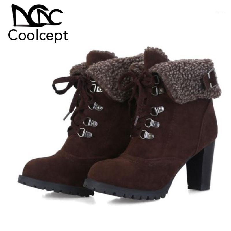 

CoolCept Ankle Boots Women Plus Size 32-44 Brand Ins Fashion Lace Up Add Fur Winter Shoes Women Casual Office Warm Footwear1, Black