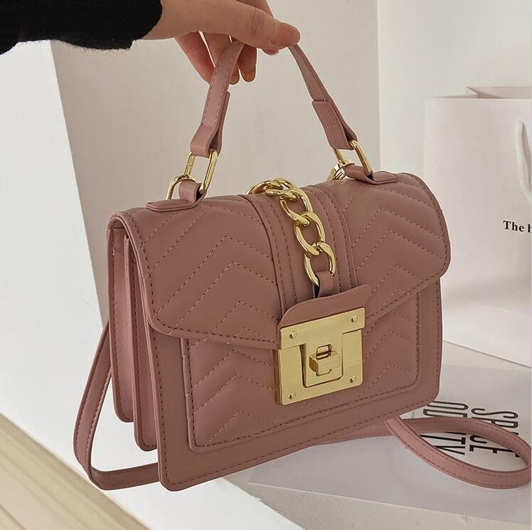 

Wholesale ladies leather bags elegant and versatile Corduroy clutch bag street trend car sewing stripe handbag clamshell chain decorative buckle knapsack, Pink2-3372